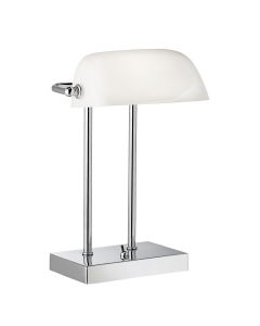 Bankers Style Table Lamp With White Glass Shade