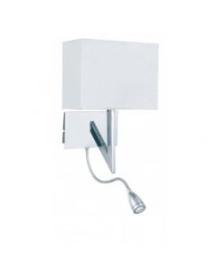  Chrome Wall Light With White Shade Incorporating Led Flexi-arm 