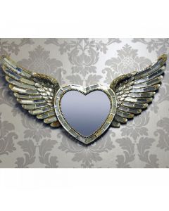 65cm x 36cm Antique Silver Heart & Wings Silver Mirror