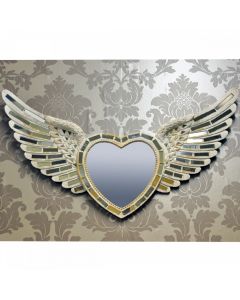 65cm x 36cm Antique White Wash Heart & Wings Silver Mirror