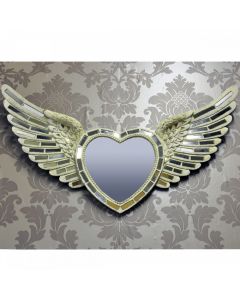 65cm x 36cm Antique White Heart & Wings Silver Mirror