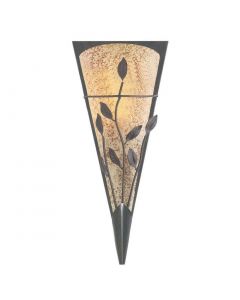 Bronze Leaf Design Wall Light With Textured Amber & Frosted Glass
