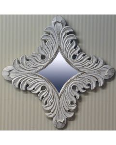 46 x 46cm Washed White Hand carved Wood Mirror