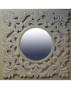 120 x 120cm Washed White Hand carved Wood Mirror