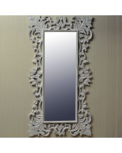 150 x 80cm Washed White Hand carved Wood Mirror