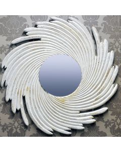 80x80cm Washed White Handcarved Wood Mirror