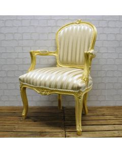 Antique Gold Cream Stripe Louis Xv Arm Chair