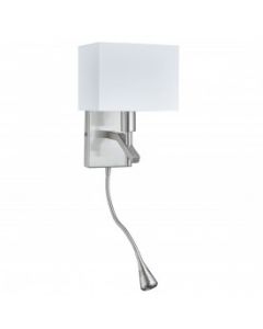 Satin Silver Wall Light With Led Flexi-arm & White Shade 