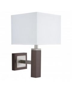  Waverley Brown Wood Wall Light With Satin Silver Trim & White Shade 