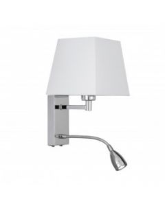  Chrome Wall Light With White Shade Incorporating Led Flexi-arm 