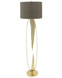 Gold Oval Abstract Floor Lamp with 18 inch Taupe Faux Silk Cylinder shade