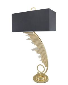 Gold sculptured sweeping Table Lamp with 19 inch Grey faux silk rectangle shade