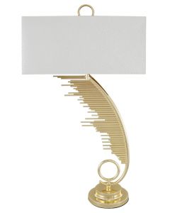 Gold sculptured sweeping Table Lamp with 19 inch White crocodile velvet rectangle shade