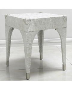 Antique Silver Faux Snakeskin Leather Stool