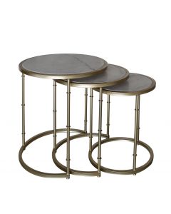 Nest of 3 Gold Metal & Marble Tables