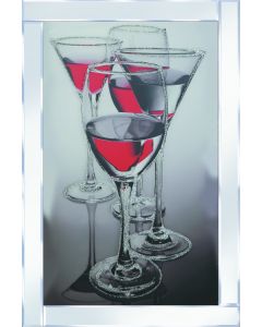 Red Cocktail Glasses on Mirrored Frame