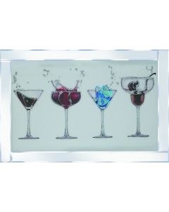 4 Cocktail Glasses on Mirrored Frame