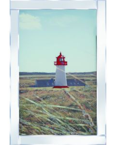 Red & White Lighthouse Portrait on Mirrored Frame 