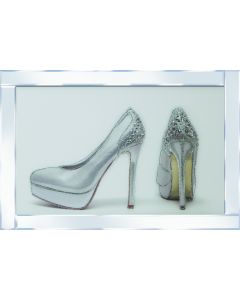 2 Silver shoes on Mirrored Frame