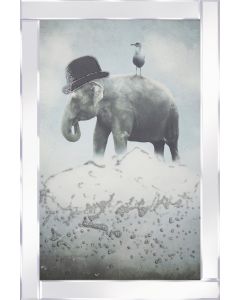 Quirky Elephant with gull on cloud Mirrored Frame