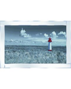 Red & White Lighthouse on Mirrored Frame