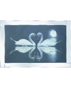 Swans by Moonlight on Mirrored Frame