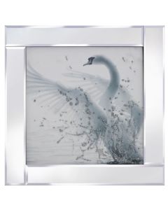 White Glitter Swan on Mirrored Frame