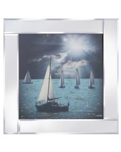 Sail Boats Retro Style on Mirrored Frame