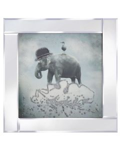 Quirky Elephant with gull on cloud Mirrored Frame
