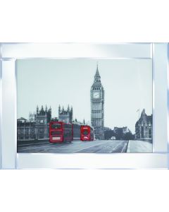 Big ben with two Buses on Mirrored Frame
