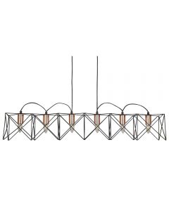 6 Light Metal Black Frame Pendant Bar With Copper Detail, Adjustable Height