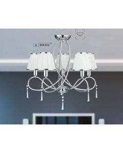 Simplicity Chrome 5 Light Fitting With Glass Drops & White String Shades